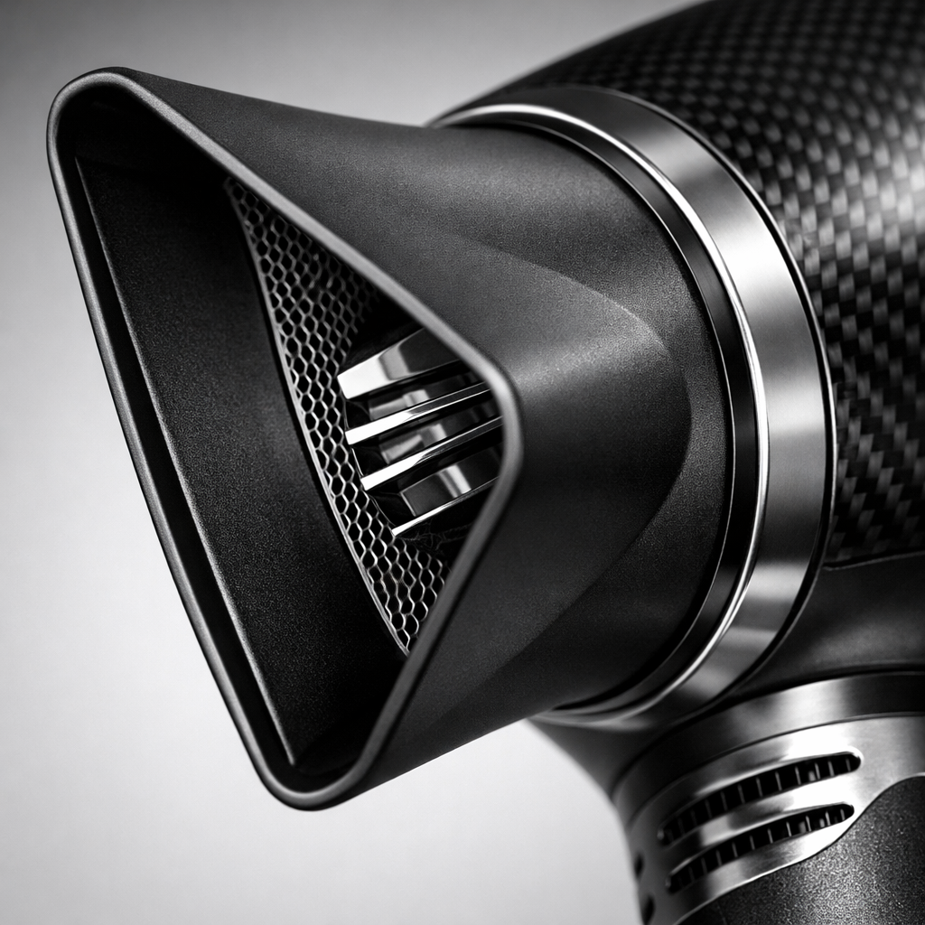 Close-up of professional hair dryer nozzle