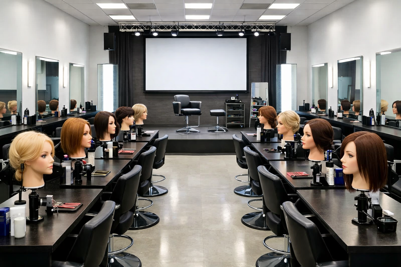 Modern salon education center classroom