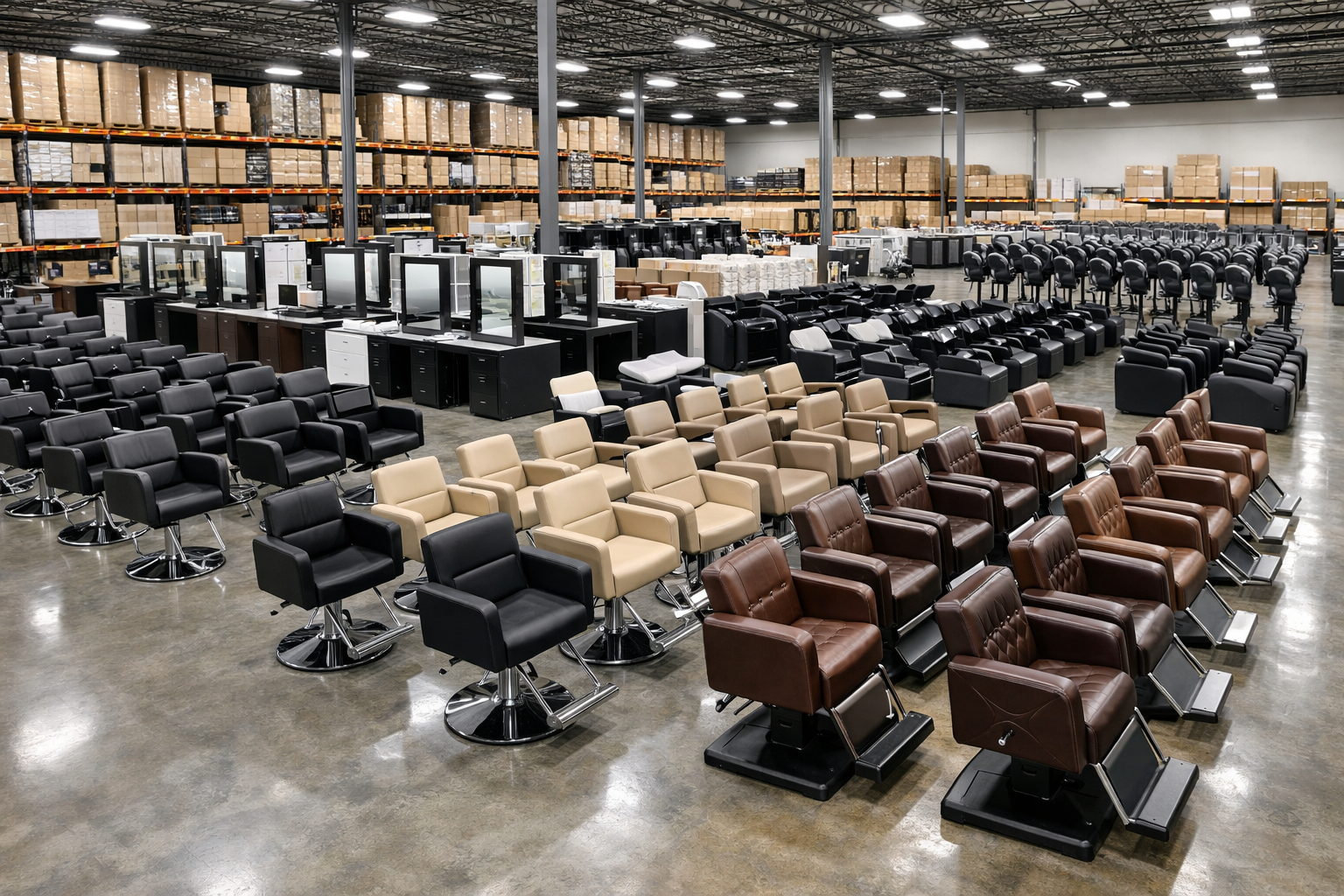 Large warehouse inventory for salon distribution