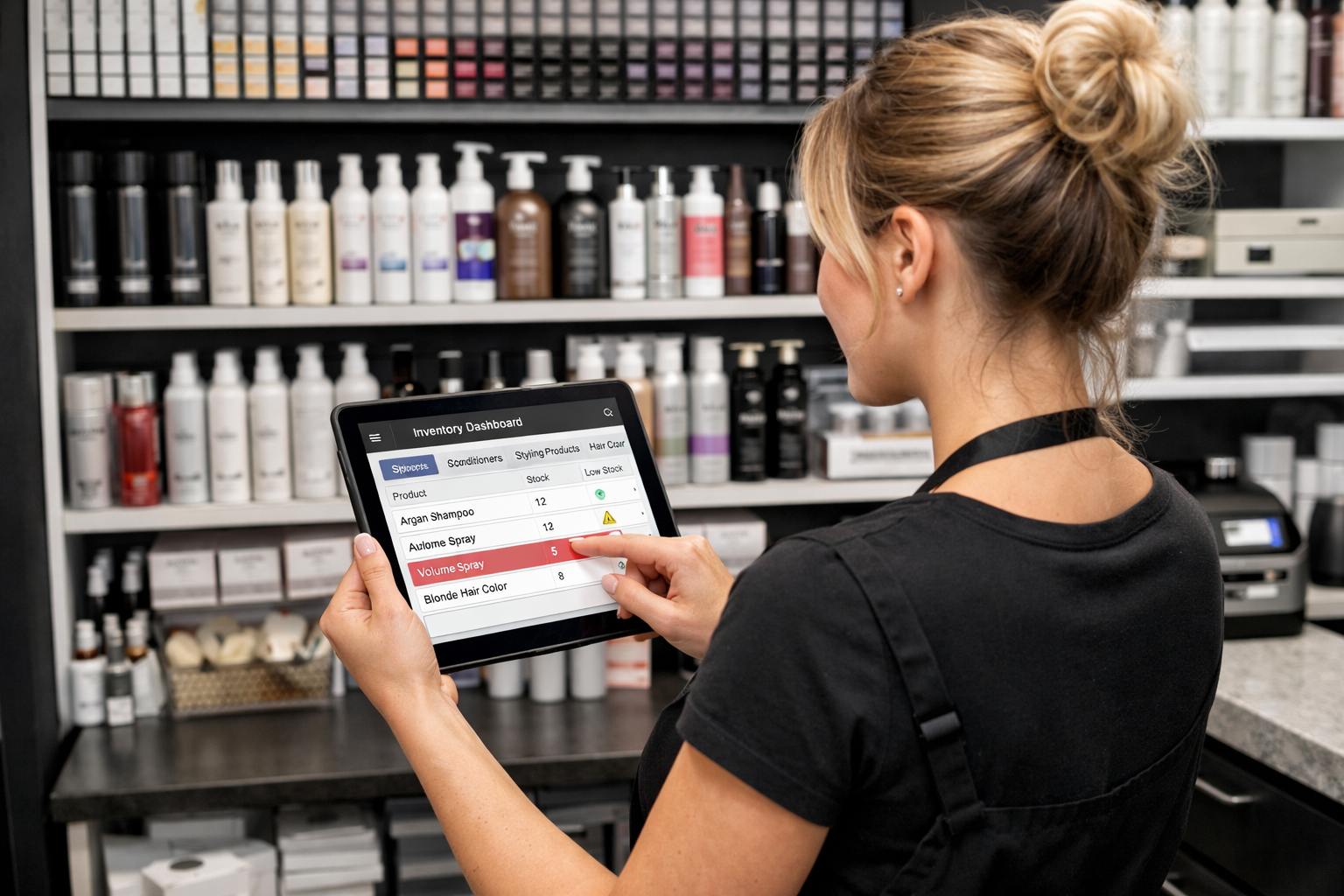 Digital inventory management dashboard for salon products