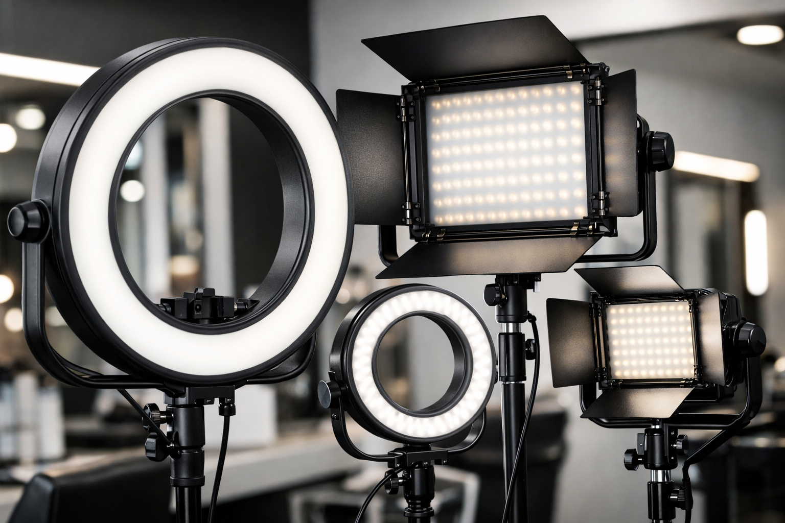Salon lighting setup over styling station