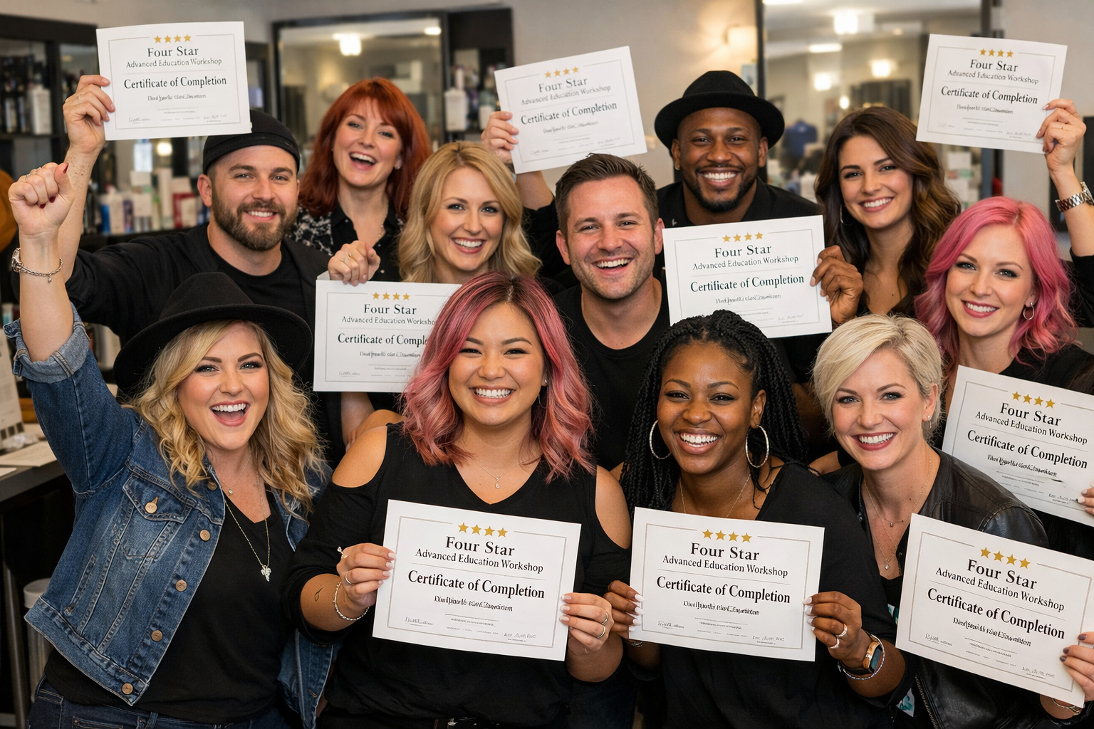 Stylists receiving education program certificates