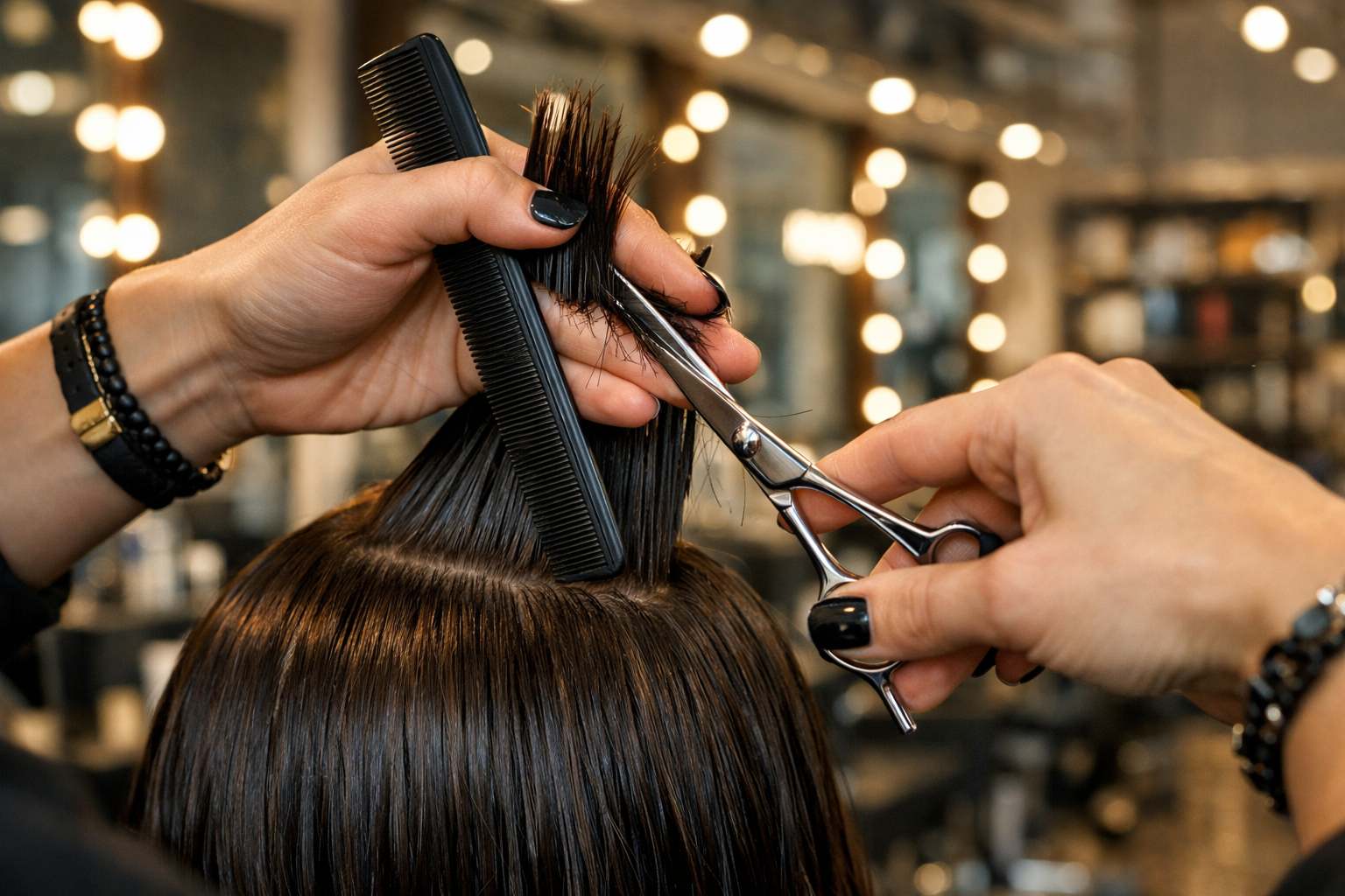 Stylist creating a professional hair design